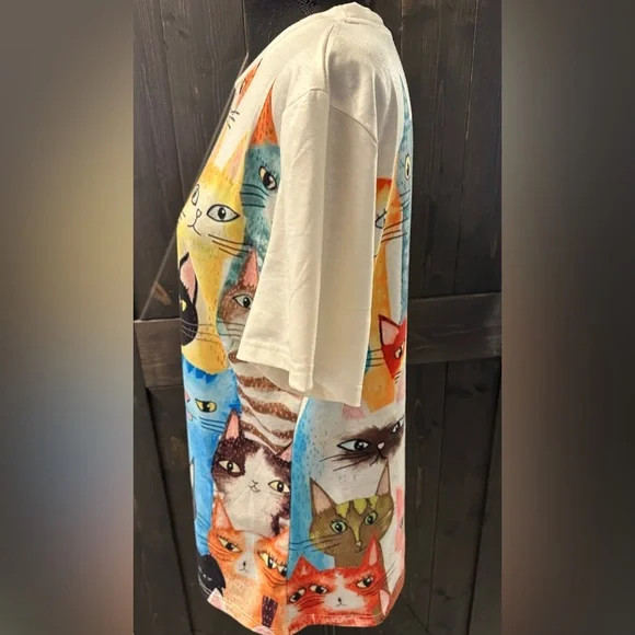 Whimsical Multicolor Cat Print Top - XL - Picture 6 of 8